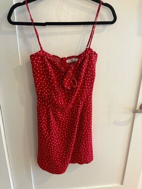 Reformation Red Polka Dot Tie-Front Slip Dress
